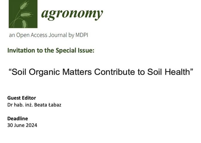 Numer specjalny czasopisma Agronomy pt.  “Soil Organic Matters Contribute to Soil Health”